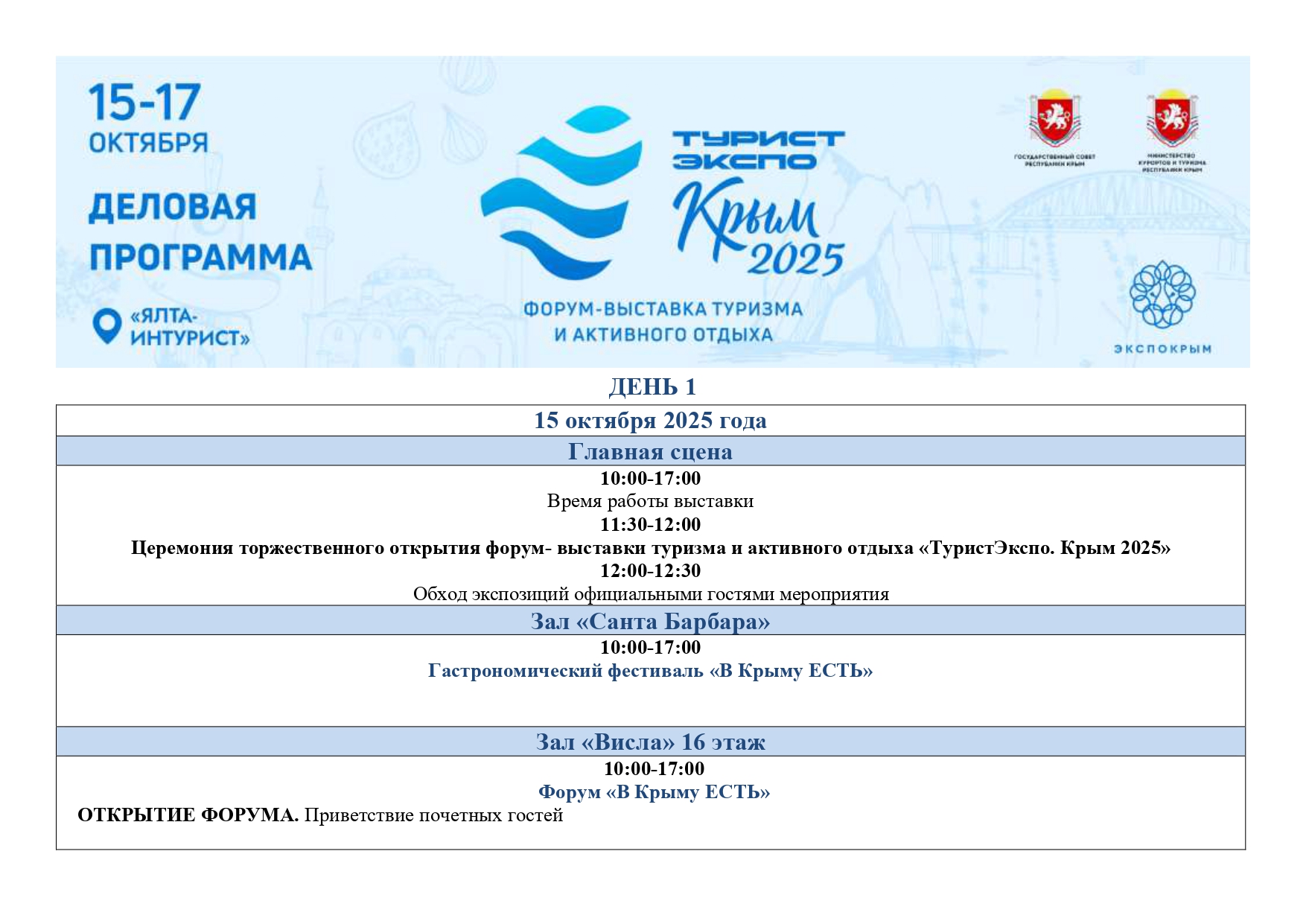 Деловая программа ТуристЭкспо. Крым 2025
